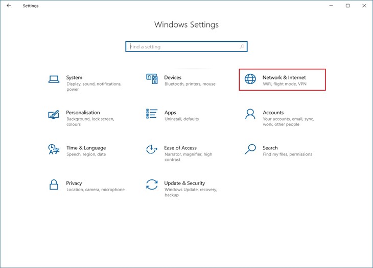 network and internet in windows settings