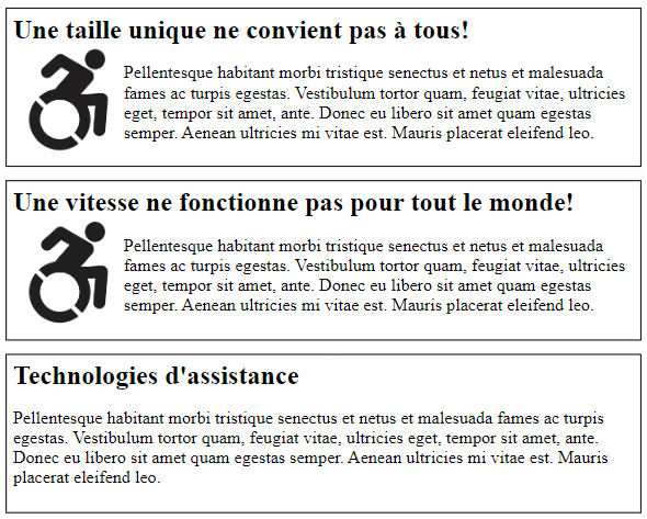 La configuration de la tablette affiche le contenu dans une seule colonne. Les flotteurs sont utilisés sur deux icônes d’accessibilité.